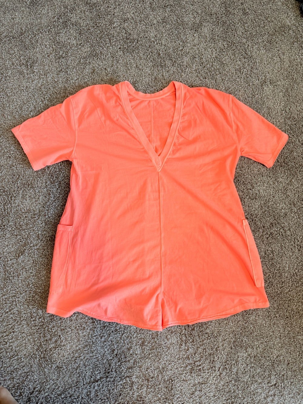FP MOVEMENT HOT SHOT TEE ROMPER ONESIE OVERSIZED SIZE SMALL NEON ORANGE NWOT - Picture 3 of 12